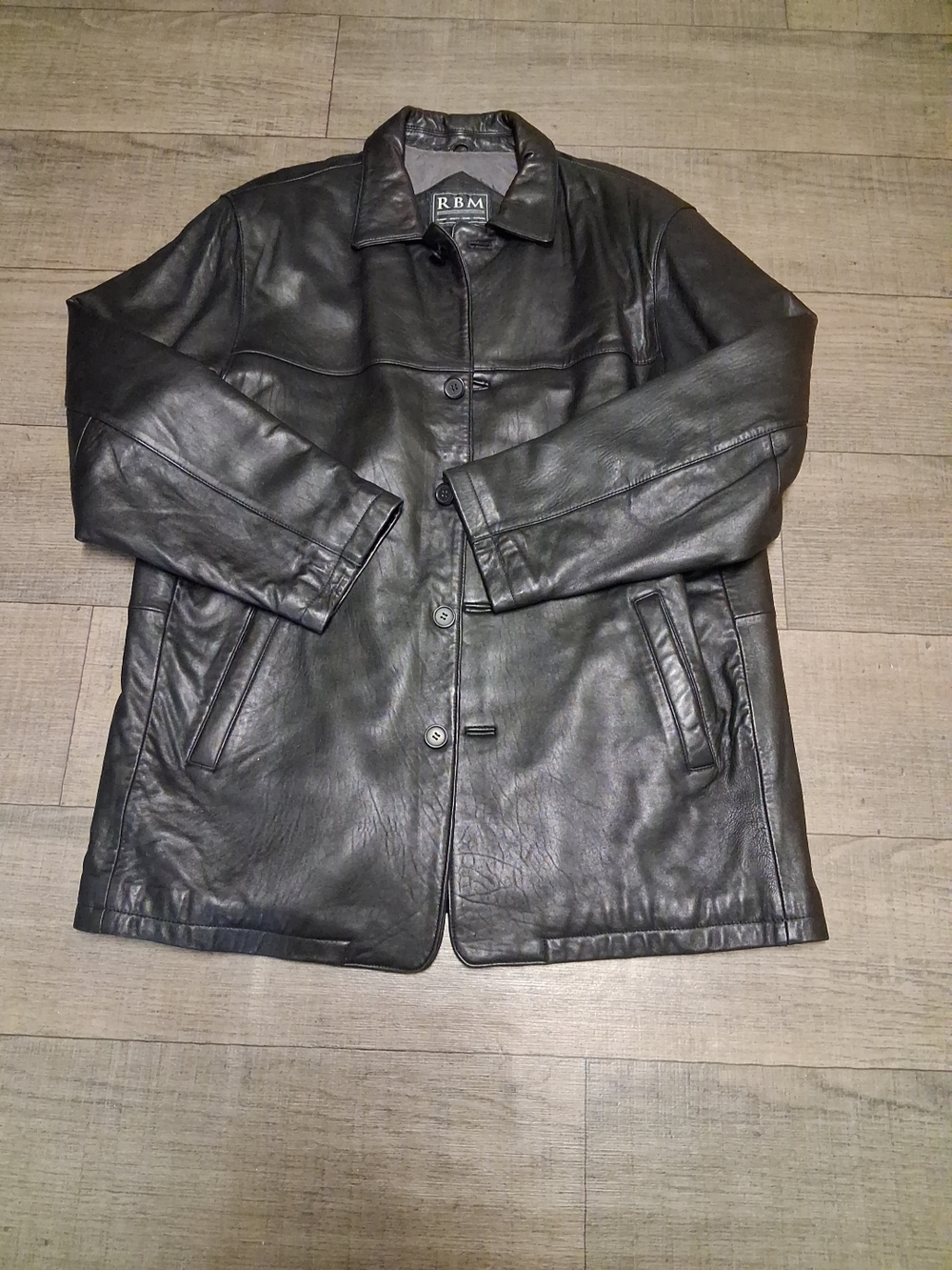 Classic Men's Genuine Black Leather Coat Sz L